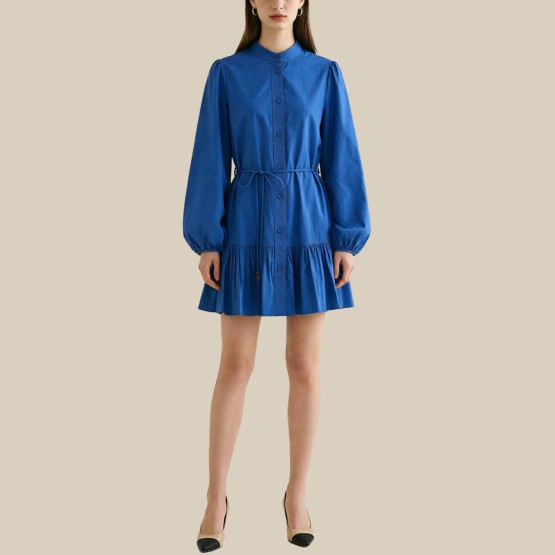 Retro sailor collar ruffled shirt dress
