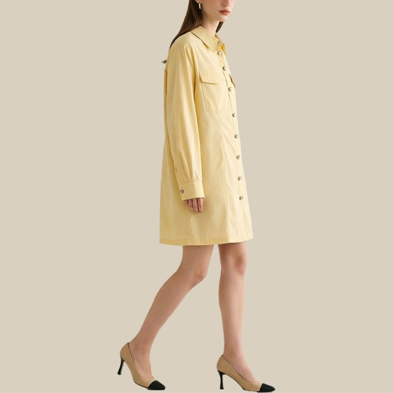Button-down collar mini crepe A-line dress