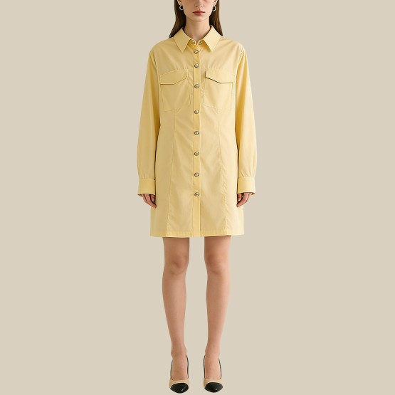 Button-down collar mini crepe A-line dress