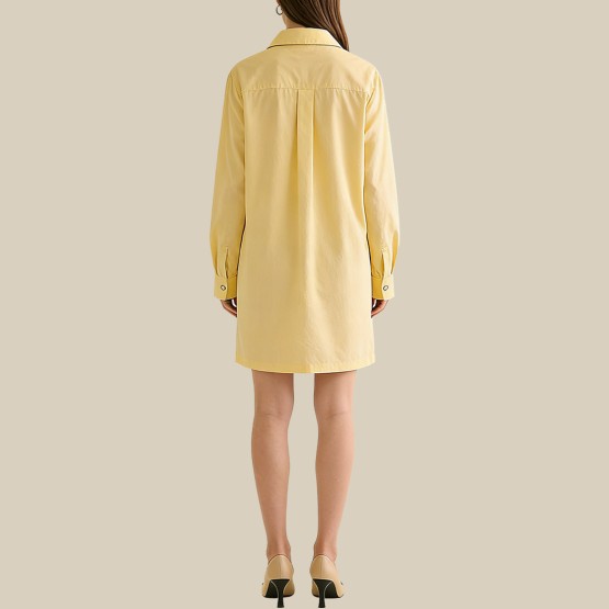 Button-down collar mini crepe A-line dress