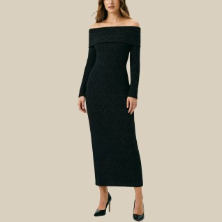 Hollow-out patchwork Midi long-sleeved dress