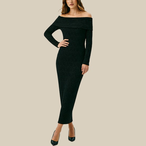 Hollow-out patchwork Midi long-sleeved dress