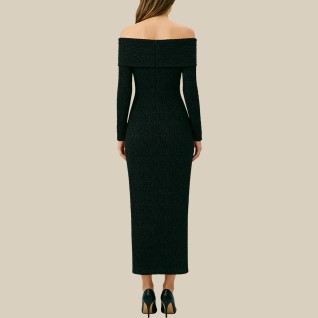 Hollow-out patchwork Midi long-sleeved dress