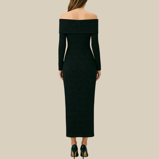 Hollow-out patchwork Midi long-sleeved dress