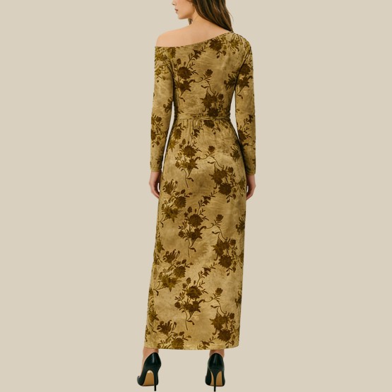 Midi dress with ruffled flocking and wrinkles