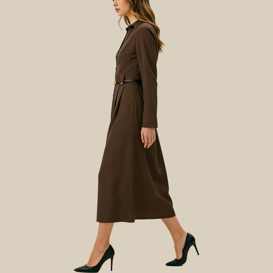 Ruffled belt shirt dress