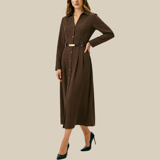 Ruffled belt shirt dress