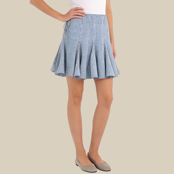 Retro plaid wavy midi skirt