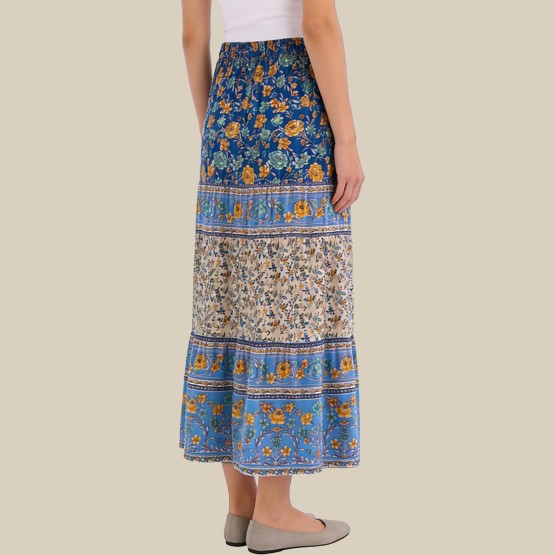Holiday-style high-waisted swaying midi skirt