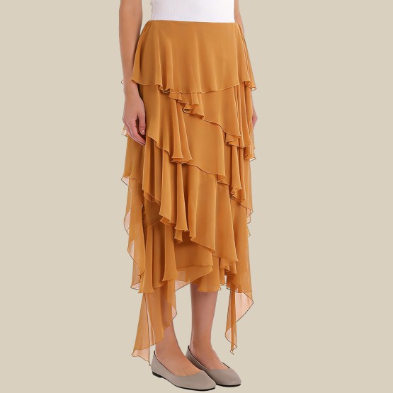 Fitted layered asymmetrical midi skirt
