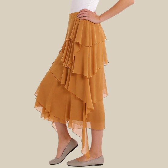 Fitted layered asymmetrical midi skirt