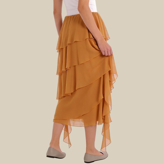 Fitted layered asymmetrical midi skirt