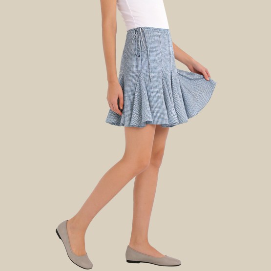 Retro plaid wavy midi skirt