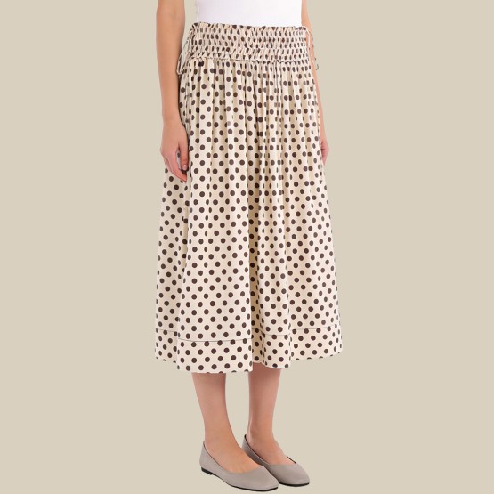 Polka dot elastic waist pleated midi skirt