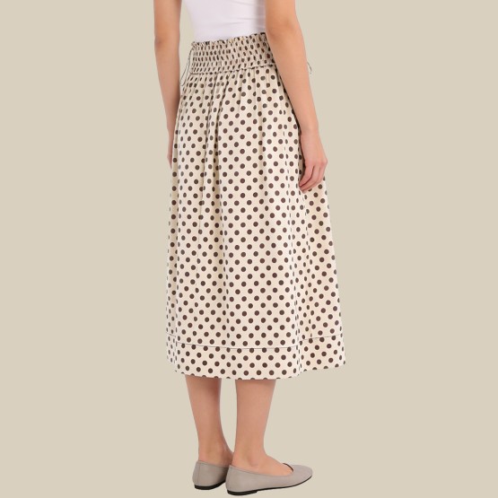 Polka dot elastic waist pleated midi skirt