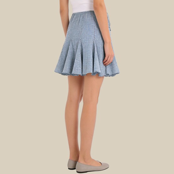 Retro plaid wavy midi skirt