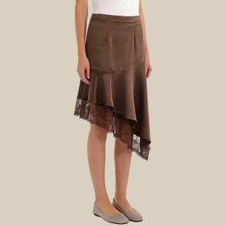 Patchwork irregular hem midi skirt