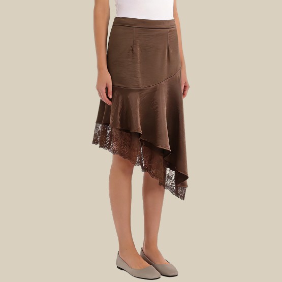 Patchwork irregular hem midi skirt