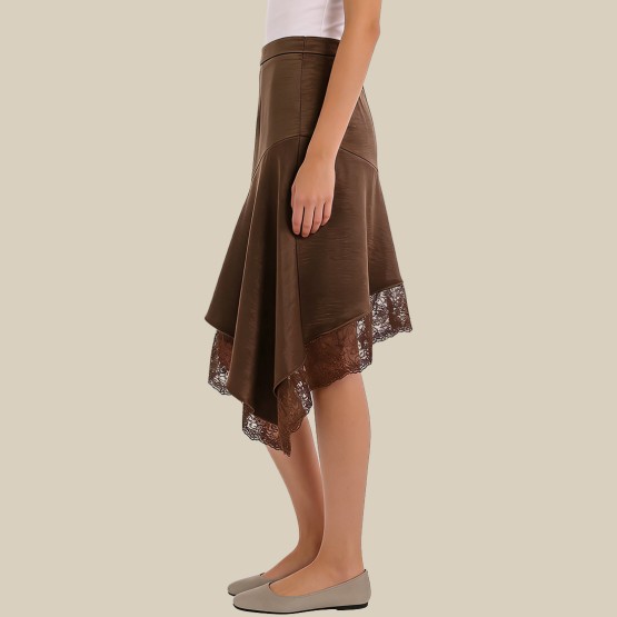 Patchwork irregular hem midi skirt