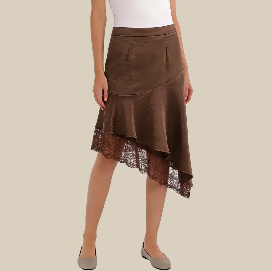 Patchwork irregular hem midi skirt