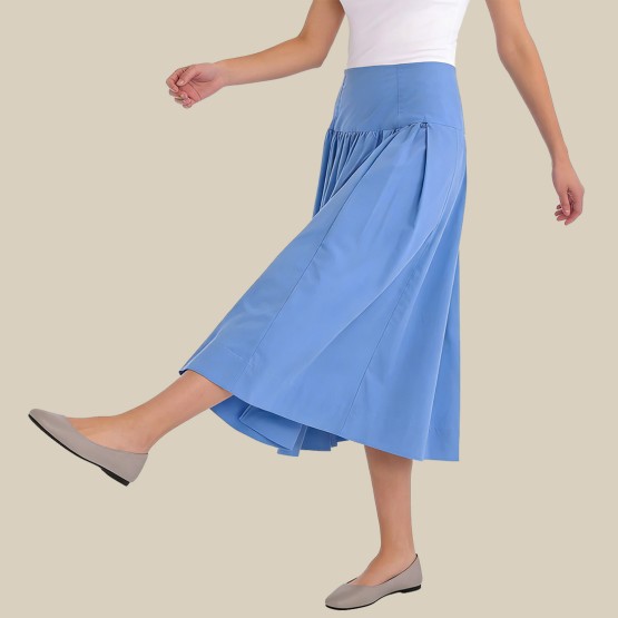 High-waisted voluminous printed midi skirt