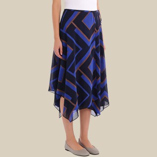 Printed asymmetrical high-waisted midi skirt