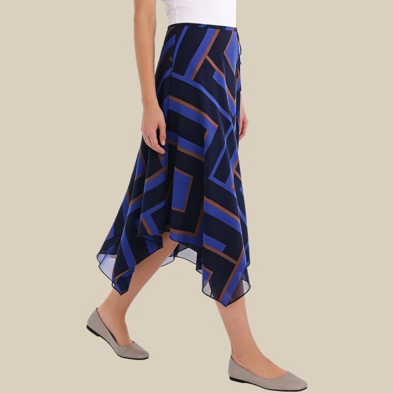 Printed asymmetrical high-waisted midi skirt