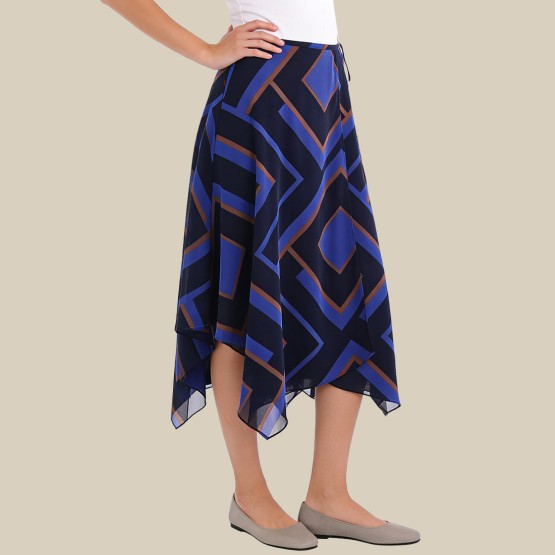 Printed asymmetrical high-waisted midi skirt