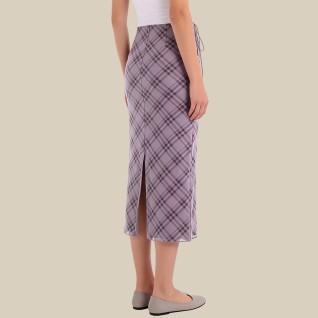 Simple plaid high-waisted belted midi skirt