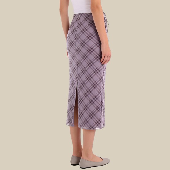 Simple plaid high-waisted belted midi skirt