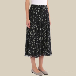 Retro floral belted A-line skirt