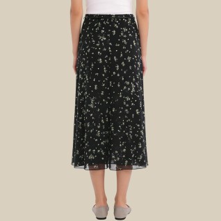 Retro floral belted A-line skirt