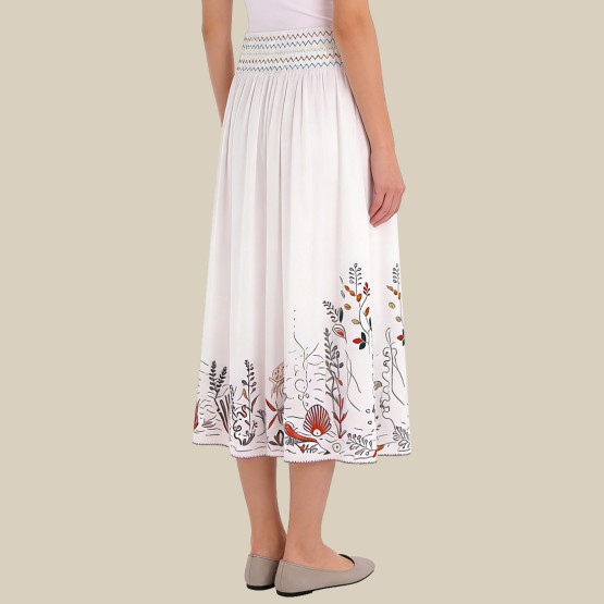 Embroidered high-elastic drawstring midi skirt