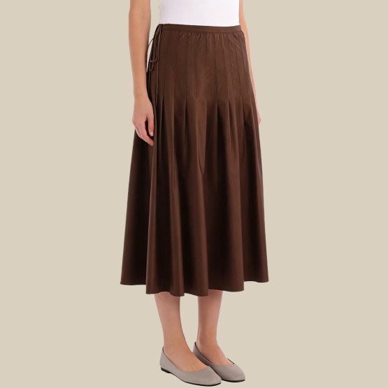 Fashionable printed high-waisted pleated midi skirt