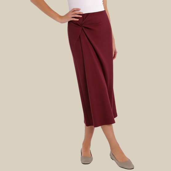 Simple and elegant twisted high-waisted midi skirt