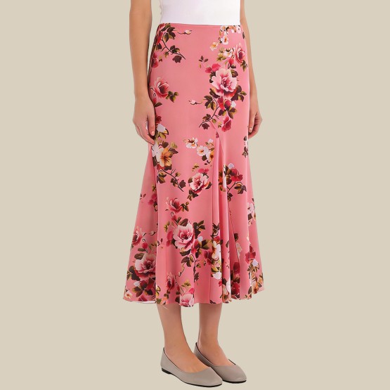 Printed tulle high-waisted A-line maxi skirt