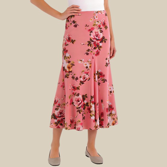 Printed tulle high-waisted A-line maxi skirt