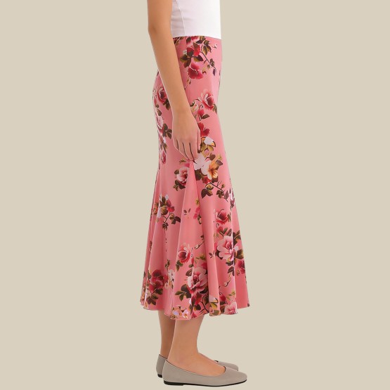 Printed tulle high-waisted A-line maxi skirt