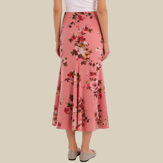 Printed tulle high-waisted A-line maxi skirt