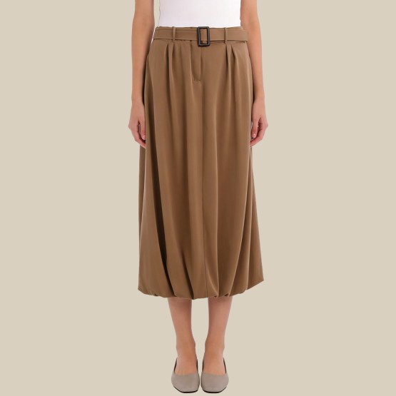 Stylish and versatile printed belted midi skirt