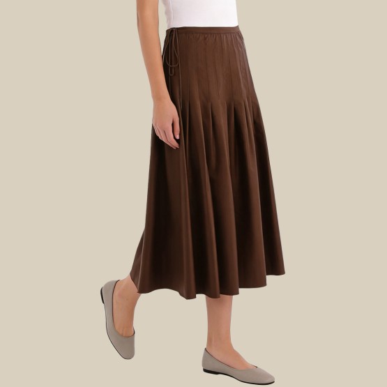 Fashionable printed high-waisted pleated midi skirt