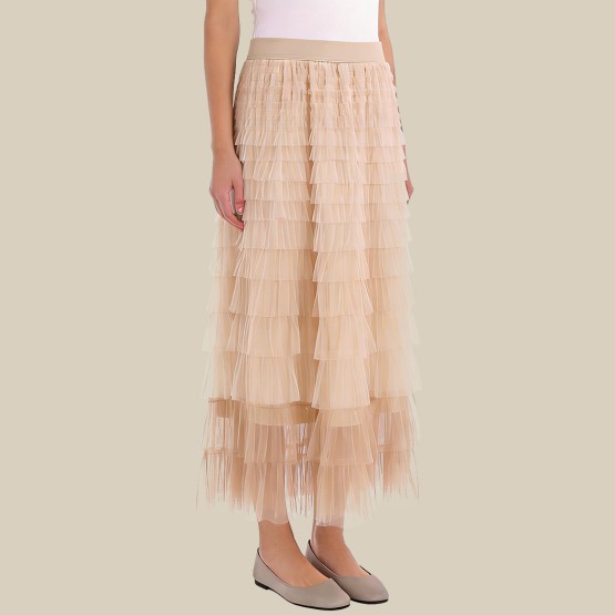 High-waisted color-blocked tiered skirt