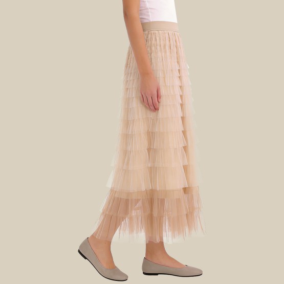 High-waisted color-blocked tiered skirt