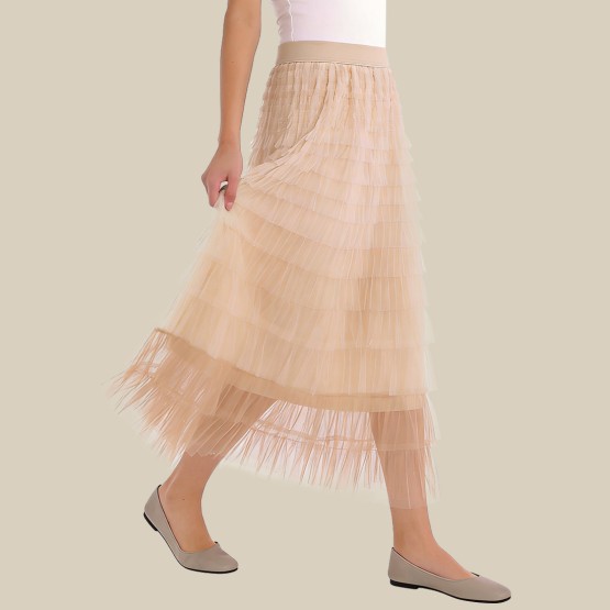 High-waisted color-blocked tiered skirt