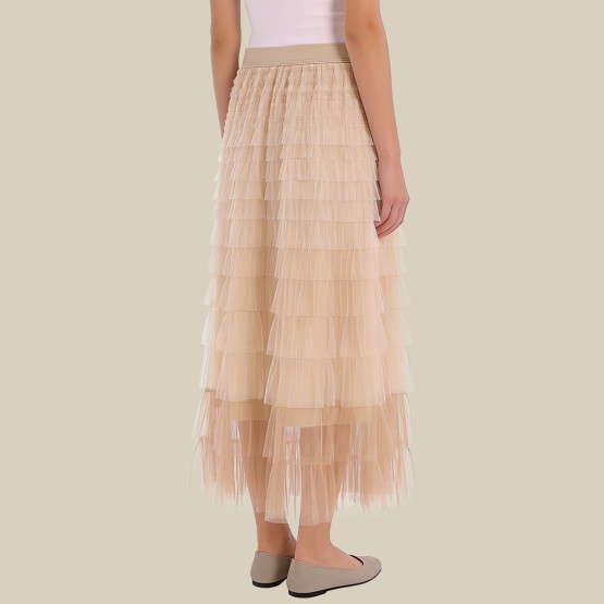 High-waisted color-blocked tiered skirt