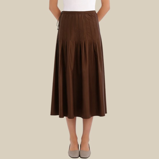 Fashionable printed high-waisted pleated midi skirt