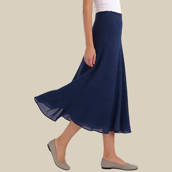 High-waisted A-line printed cape midi skirt