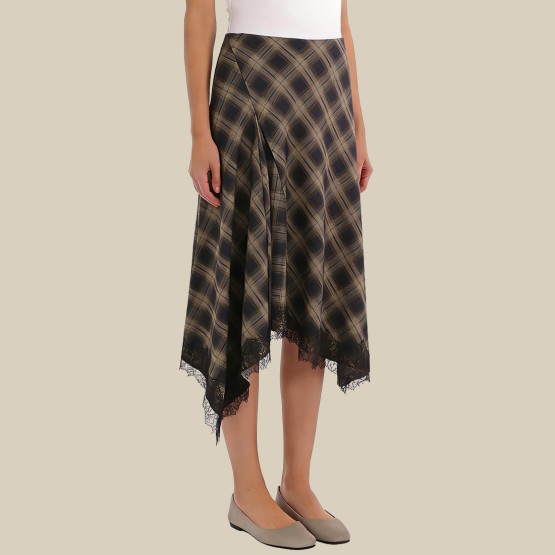 Elegant color-blocked asymmetrical midi skirt