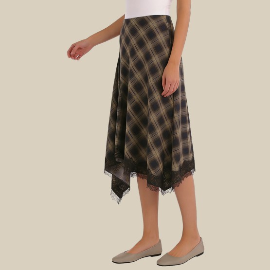 Elegant color-blocked asymmetrical midi skirt