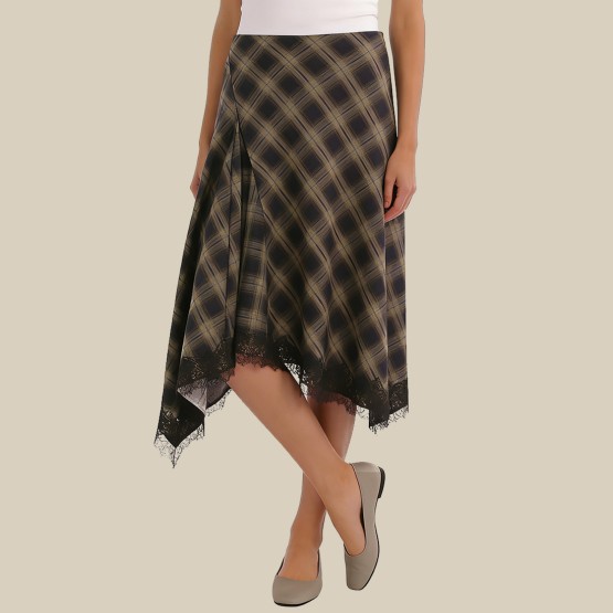 Elegant color-blocked asymmetrical midi skirt